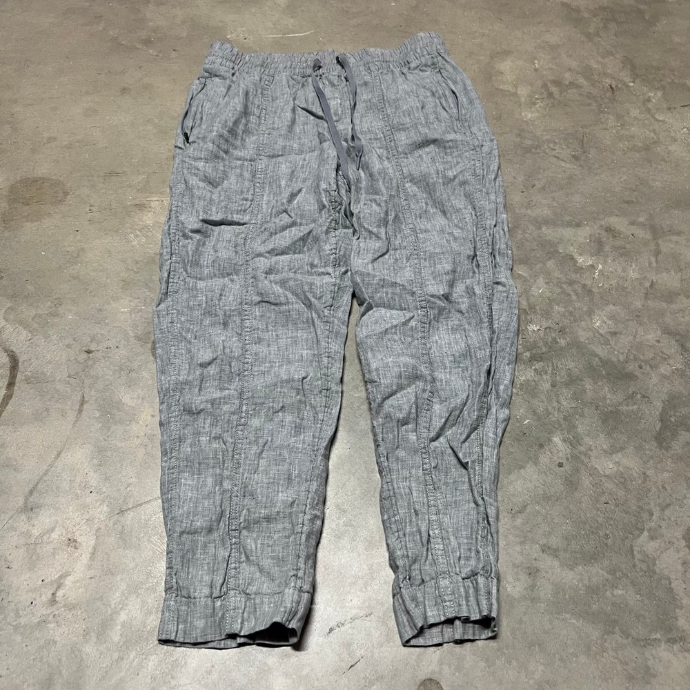 Athleta Cabo Linen Jogger Grey Heathered Drawstring Pants 851027-00 Womens M